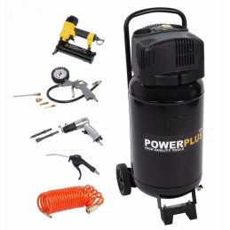 POWX1751 - Kompresor 1100W 50L  plus  9 ks přísl. bezolejový POWERPLUS